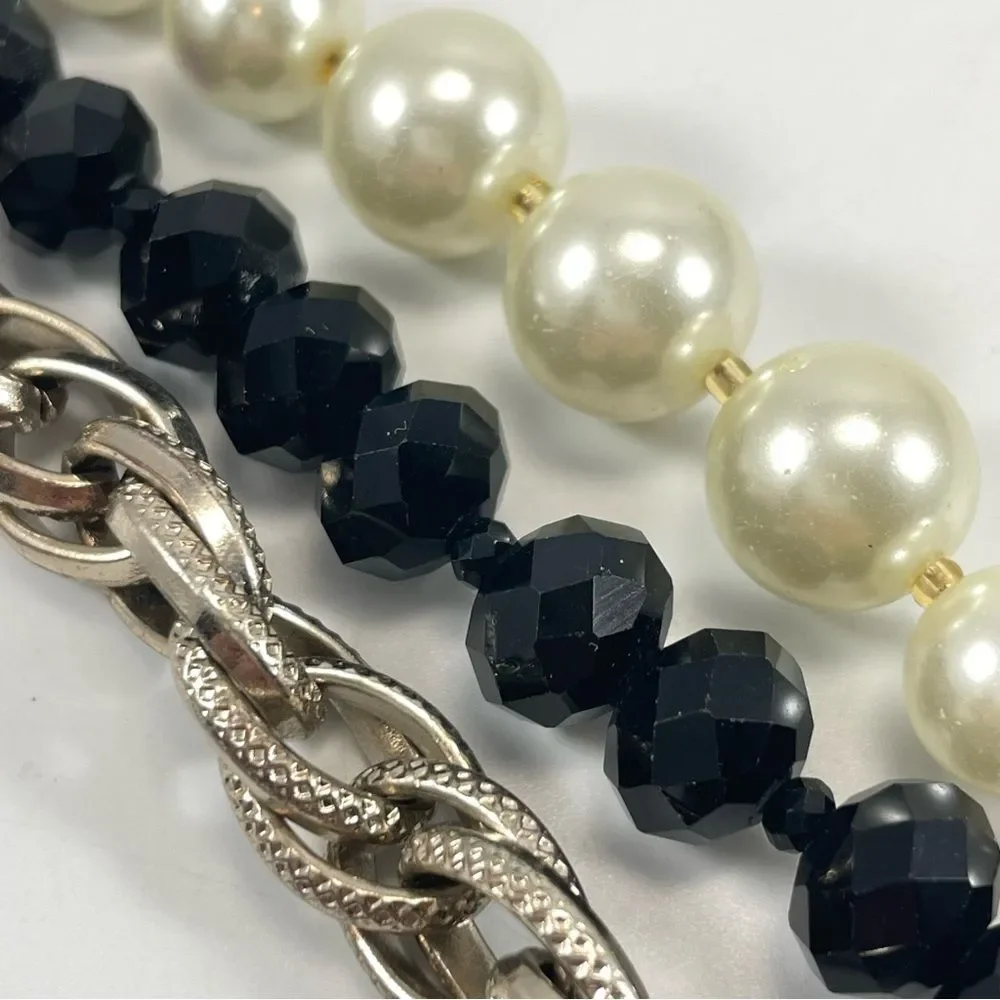 White House Black Market Bracelet Glass Beaded Chain Multi Layer Silver Tone